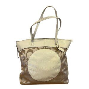 COACH Signature Laura Cream & Beige Large Shopper Tote